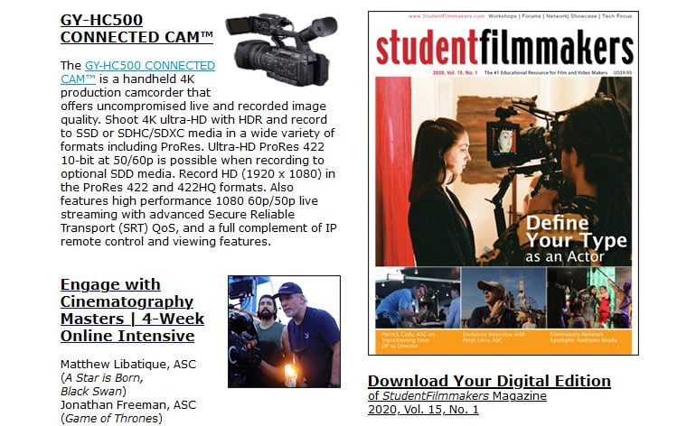 StudentFilmmakers eNewsletter: Spring Digital Issue