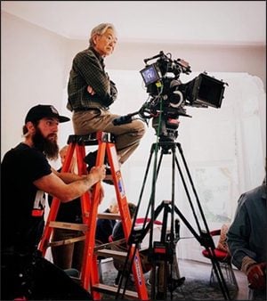 Hiro Narita, ASC behind the camera. Photo by Paciano Triunfo, 2019, on the set of "Late Lunch,"directed by Eleanor Coppola.