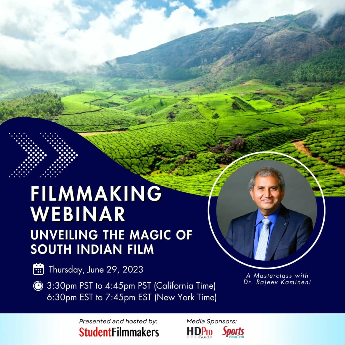 Get ready to dive into an ocean of cinematic wonders with “Unveiling the Magic of South Indian Film: A Masterclass with Dr. Rajeev Kamineni”