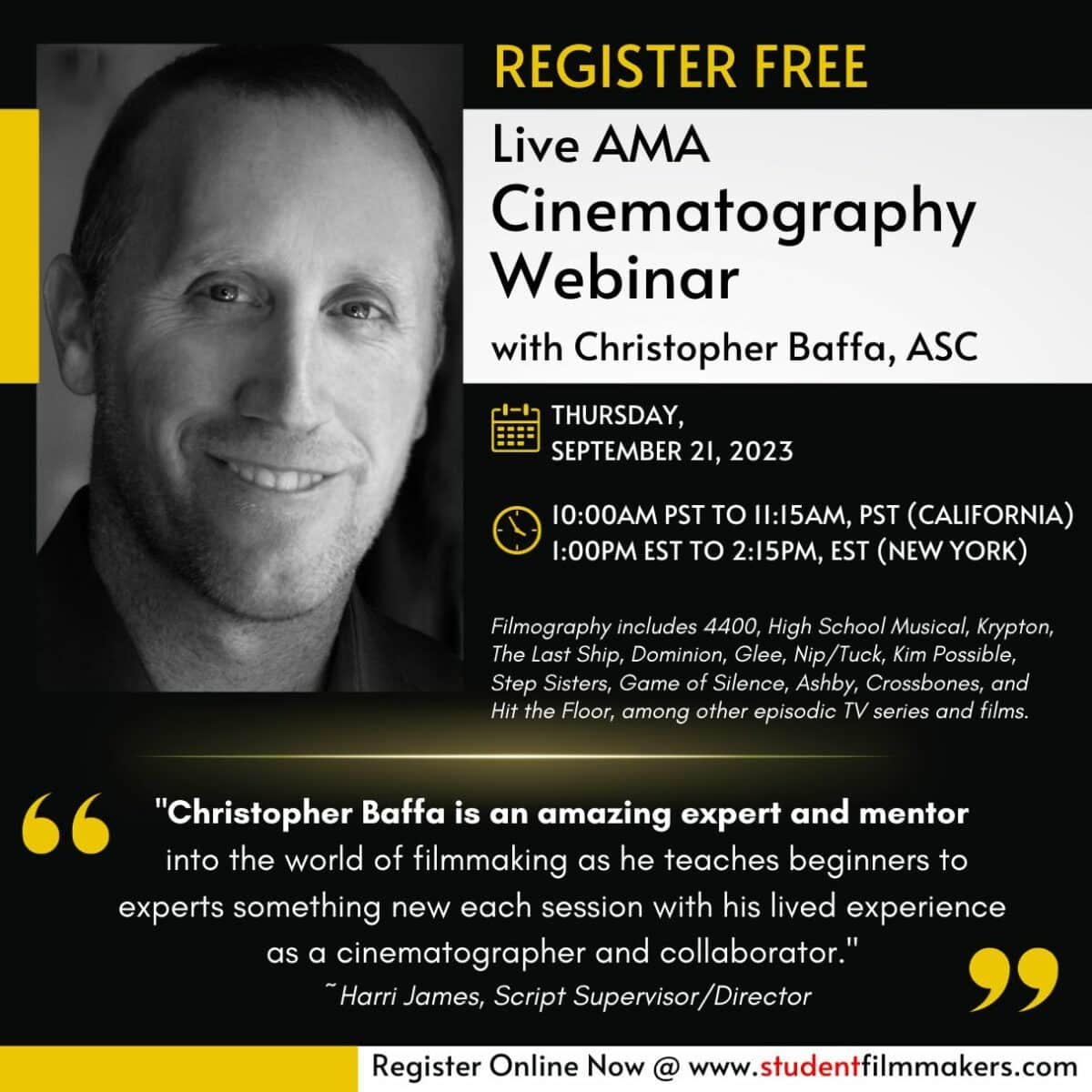 Live AMA Cinematography Webinar with Christopher Baffa, ASC