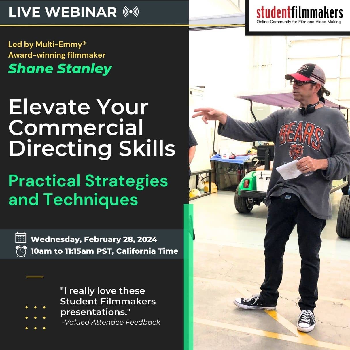 Live Webinar: “Elevate Your Commercial Directing Skills: Practical Strategies and Techniques” with Shane Stanley, Multi-Emmy® Award-Winning Filmmaker