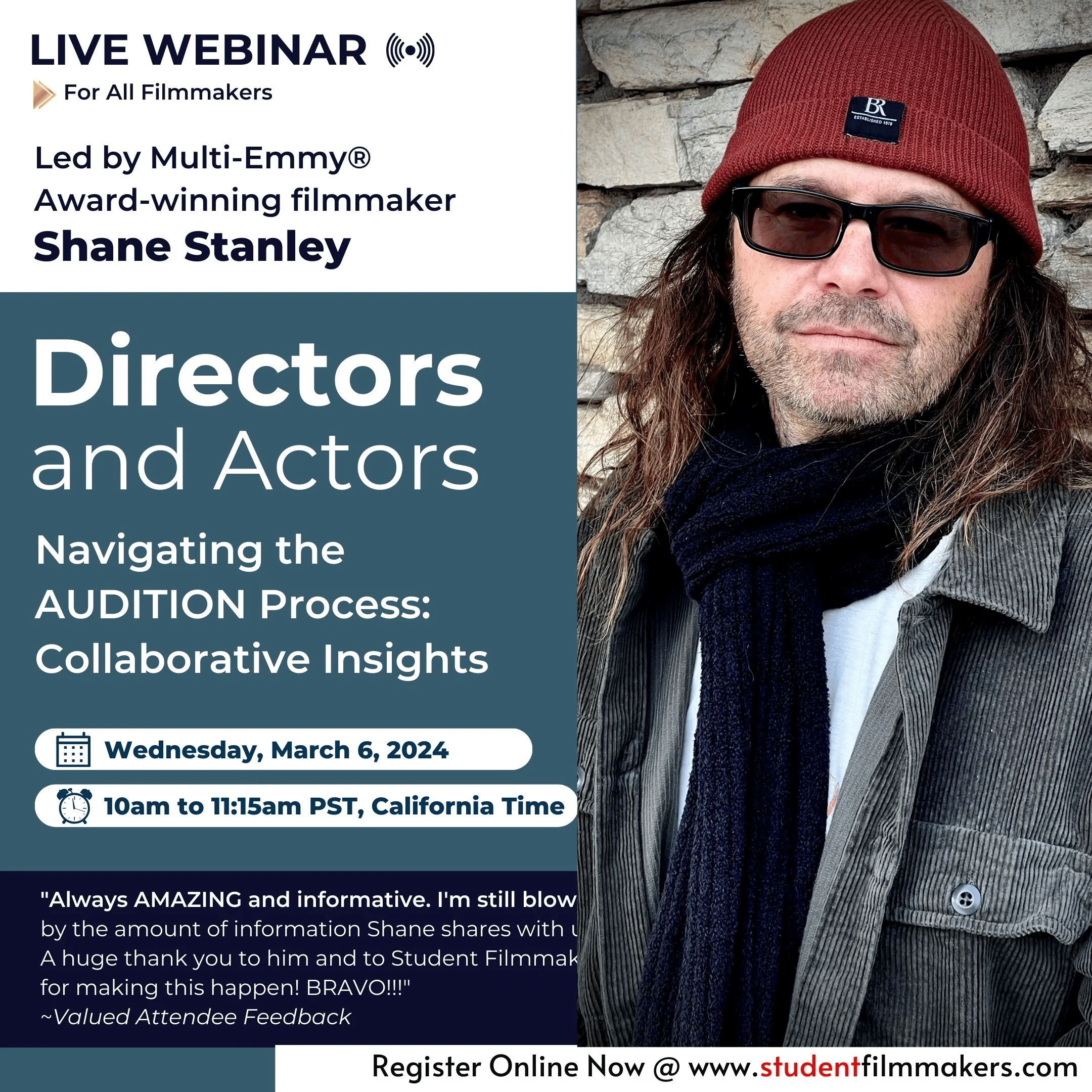 Live Webinar: “Directors and Actors: Navigating the AUDITION Process” with Shane Stanley, Multi-Emmy® Award-Winning Filmmaker